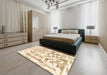 Machine Washable Abstract Moccasin Beige Rug in a Bedroom, wshabs1099