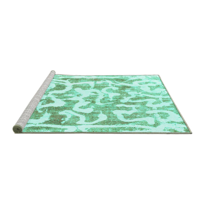 Sideview of Machine Washable Abstract Turquoise Modern Area Rugs, wshabs1099turq