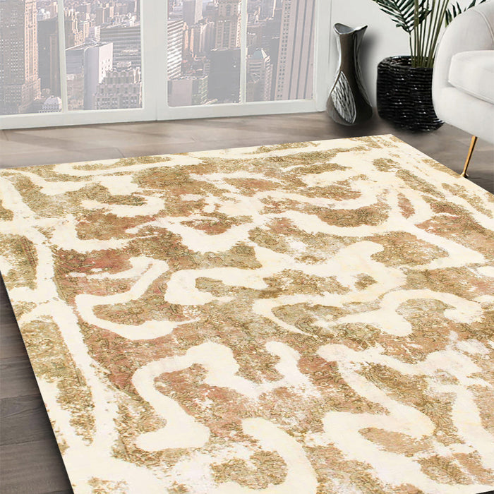 Machine Washable Abstract Moccasin Beige Rug in a Family Room, wshabs1099