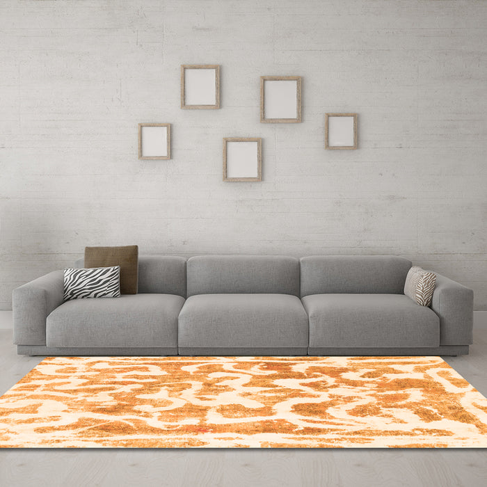 Machine Washable Abstract Orange Modern Area Rugs in a Living Room, wshabs1099org
