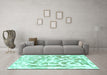 Machine Washable Abstract Turquoise Modern Area Rugs in a Living Room,, wshabs1099turq