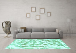 Machine Washable Abstract Turquoise Modern Area Rugs in a Living Room,, wshabs1099turq