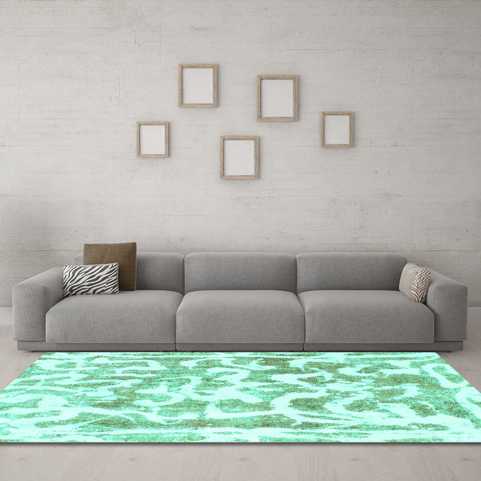 Machine Washable Abstract Turquoise Modern Area Rugs in a Living Room,, wshabs1099turq