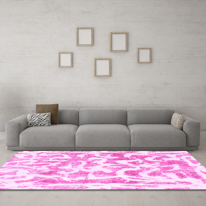 Machine Washable Abstract Pink Modern Rug in a Living Room, wshabs1099pnk