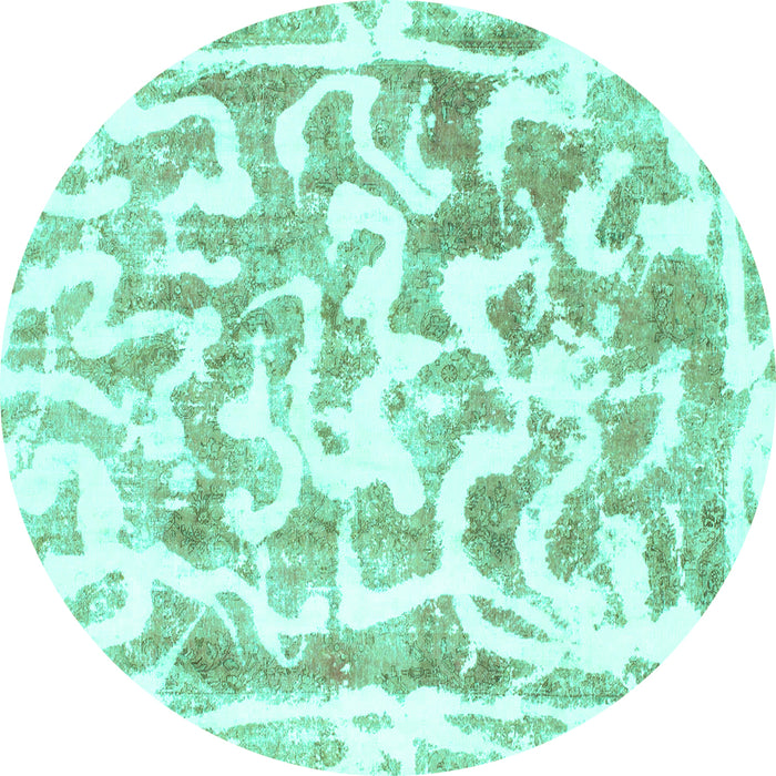 Round Abstract Turquoise Modern Rug, abs1099turq