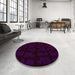 Round Machine Washable Abstract Chocolate Brown Rug in a Office, wshabs109