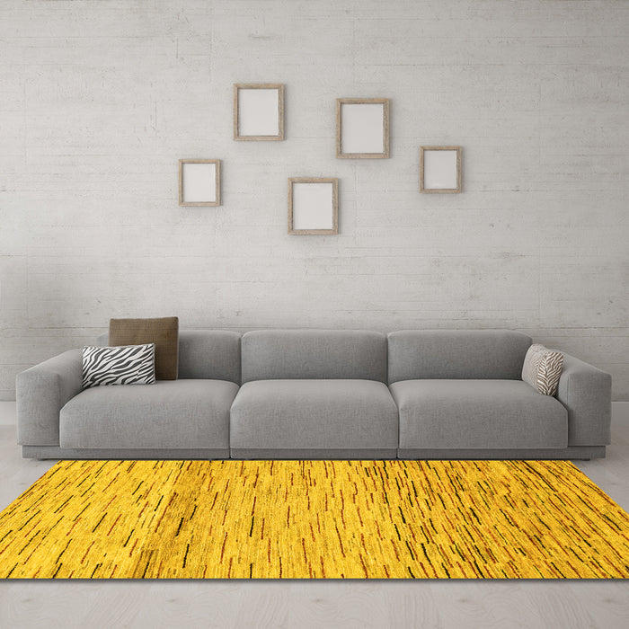 Machine Washable Abstract Yellow Modern Rug in a Living Room, wshabs10yw