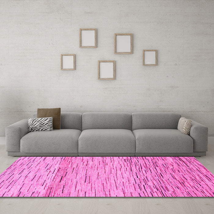 Machine Washable Abstract Pink Modern Rug in a Living Room, wshabs10pnk