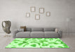 Machine Washable Abstract Green Modern Area Rugs in a Living Room,, wshabs1100grn