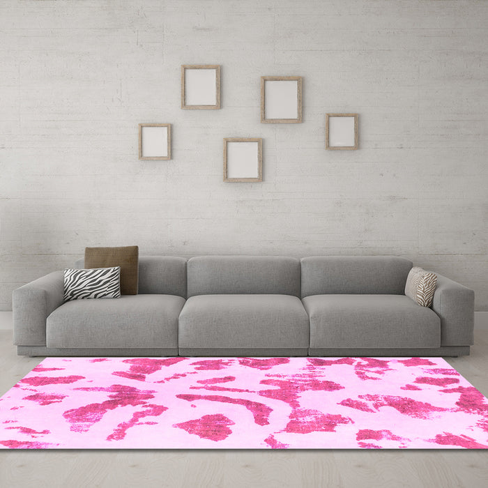 Machine Washable Abstract Pink Modern Rug in a Living Room, wshabs1100pnk