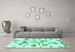 Machine Washable Abstract Turquoise Modern Area Rugs in a Living Room,, wshabs1100turq