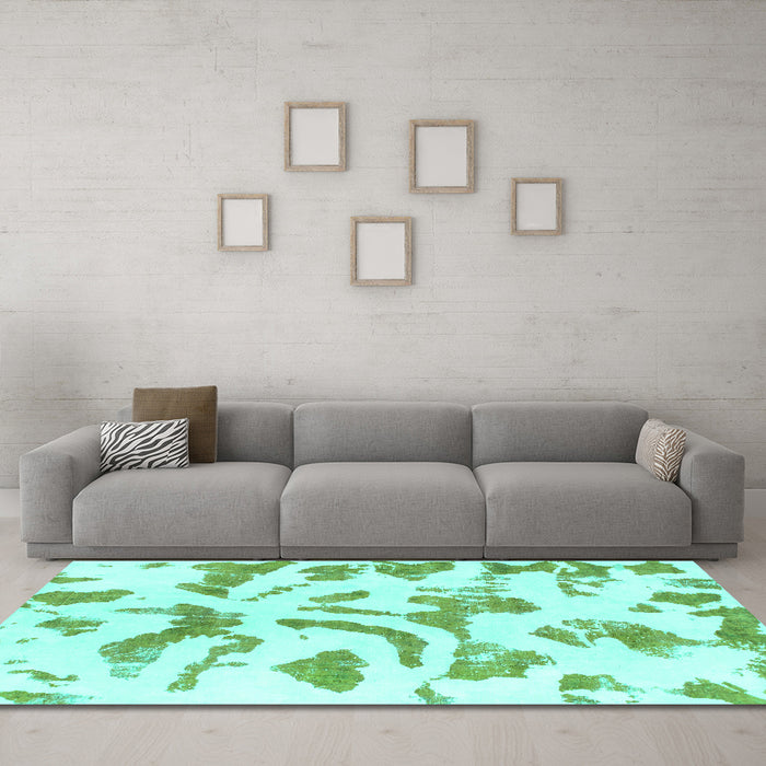 Machine Washable Abstract Turquoise Modern Area Rugs in a Living Room,, wshabs1100turq
