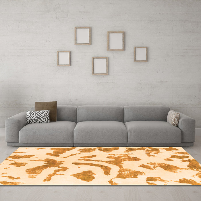 Machine Washable Abstract Orange Modern Area Rugs in a Living Room, wshabs1100org