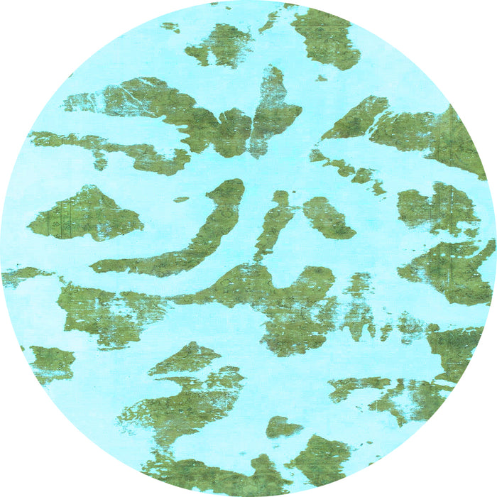 Round Machine Washable Abstract Light Blue Modern Rug, wshabs1100lblu