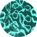 Round Machine Washable Abstract Turquoise Modern Area Rugs, wshabs1101turq