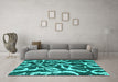 Machine Washable Abstract Turquoise Modern Area Rugs in a Living Room,, wshabs1101turq