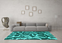 Machine Washable Abstract Turquoise Modern Rug, wshabs1101turq