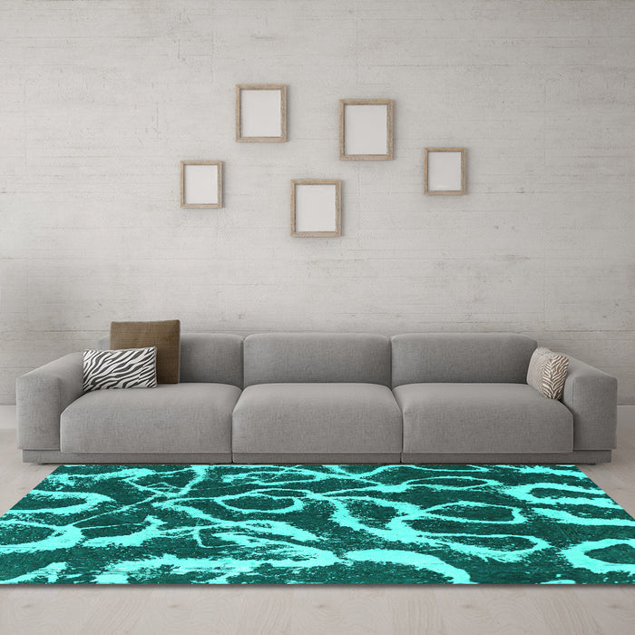 Machine Washable Abstract Turquoise Modern Area Rugs in a Living Room,, wshabs1101turq