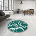 Round Machine Washable Abstract Northern Lights Blue Rug in a Office, wshabs1101