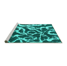 Sideview of Machine Washable Abstract Turquoise Modern Area Rugs, wshabs1101turq