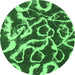 Round Machine Washable Abstract Emerald Green Modern Area Rugs, wshabs1101emgrn