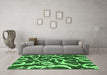Machine Washable Abstract Emerald Green Modern Area Rugs in a Living Room,, wshabs1101emgrn