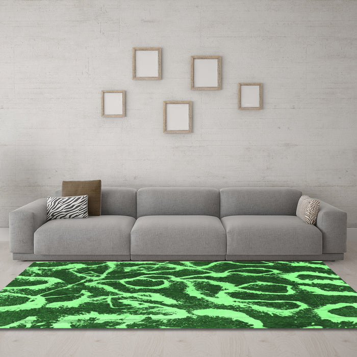 Machine Washable Abstract Emerald Green Modern Area Rugs in a Living Room,, wshabs1101emgrn