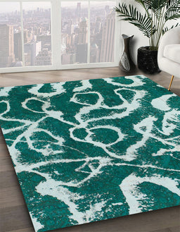 Machine Washable Abstract Northern Lights Blue Rug in a Family Room, wshabs1101