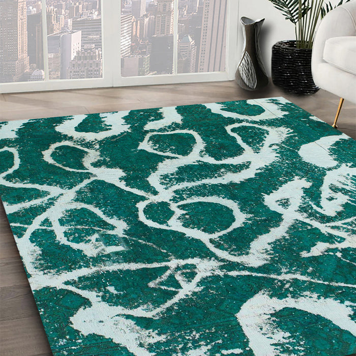 Machine Washable Abstract Northern Lights Blue Rug in a Family Room, wshabs1101