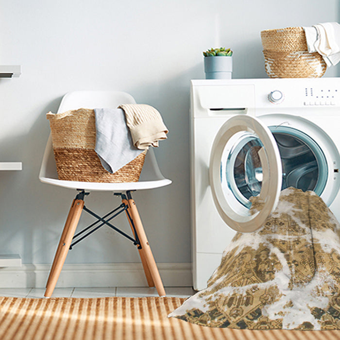 Machine Washable Abstract Cinnamon Brown Rug in a Washing Machine, wshabs1102