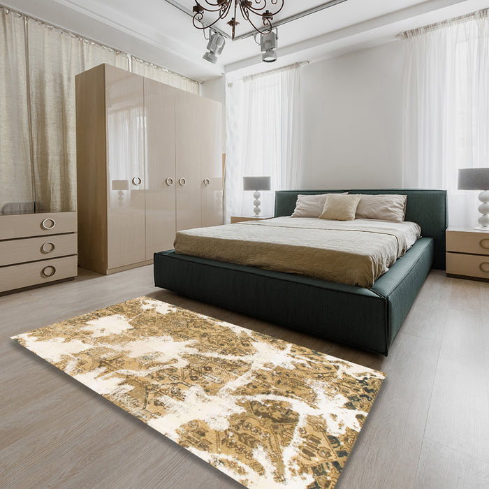 Machine Washable Abstract Cinnamon Brown Rug in a Bedroom, wshabs1102