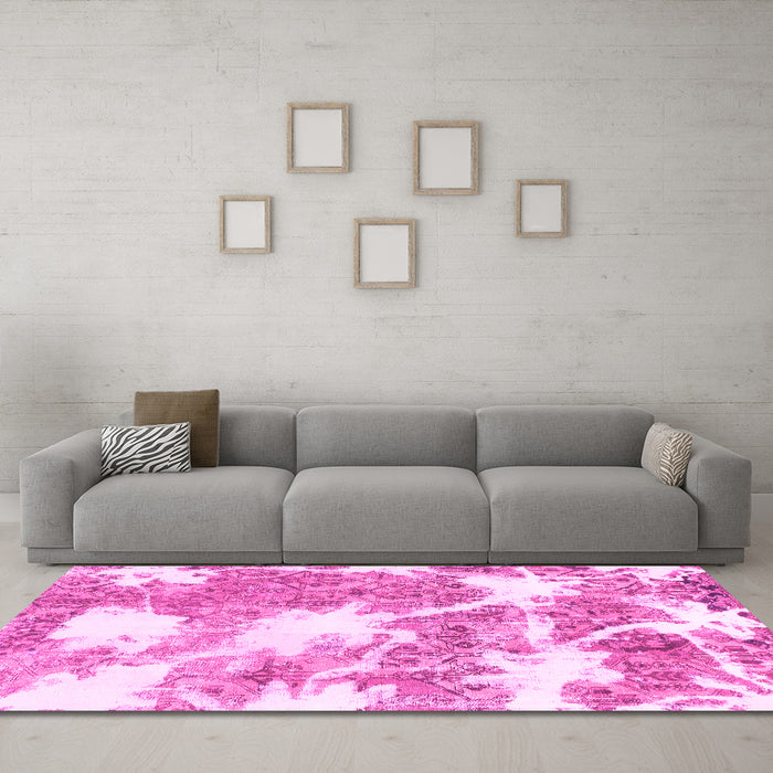 Machine Washable Abstract Pink Modern Rug in a Living Room, wshabs1102pnk