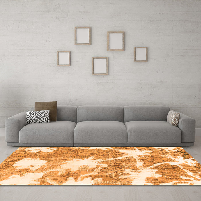 Machine Washable Abstract Orange Modern Area Rugs in a Living Room, wshabs1102org