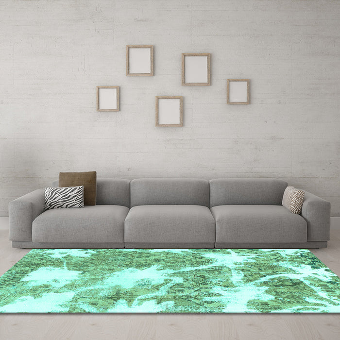 Machine Washable Abstract Turquoise Modern Area Rugs in a Living Room,, wshabs1102turq