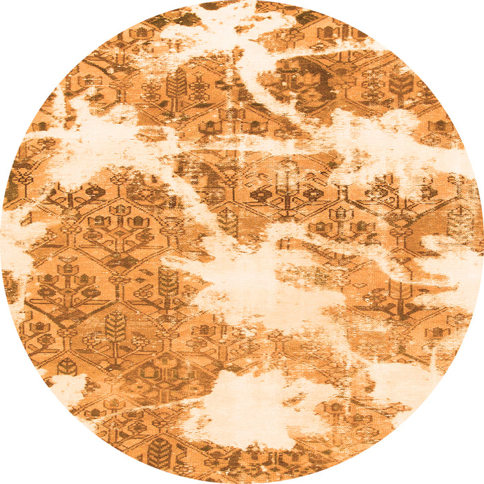 Round Machine Washable Abstract Orange Modern Area Rugs, wshabs1102org