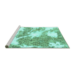 Sideview of Machine Washable Abstract Turquoise Modern Area Rugs, wshabs1102turq