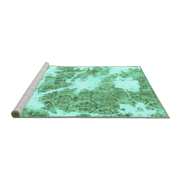 Sideview of Machine Washable Abstract Turquoise Modern Area Rugs, wshabs1102turq