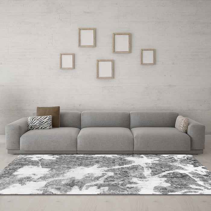Machine Washable Abstract Gray Modern Rug in a Living Room,, wshabs1102gry