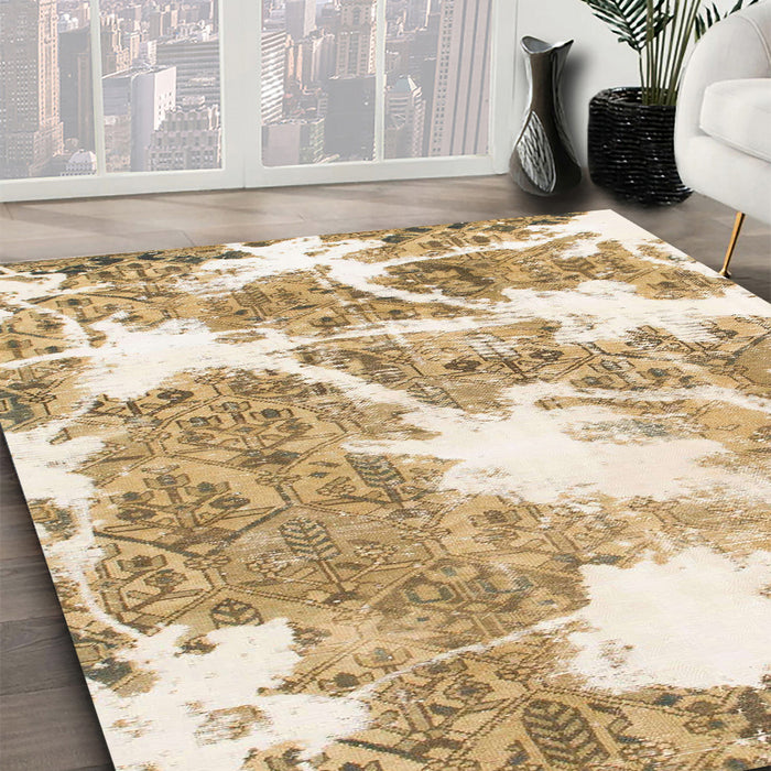 Machine Washable Abstract Cinnamon Brown Rug in a Family Room, wshabs1102