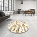 Round Machine Washable Abstract Blanched Almond Beige Rug in a Office, wshabs1103