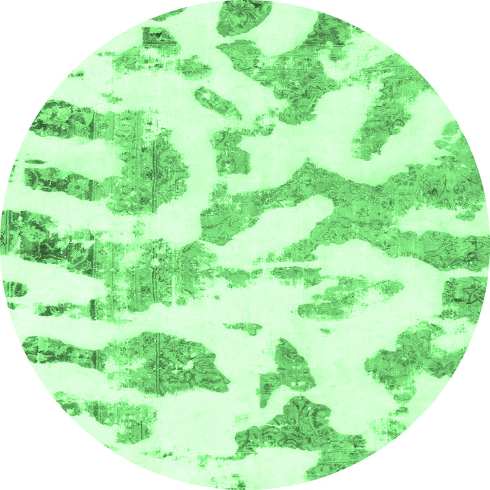 Round Machine Washable Abstract Emerald Green Modern Area Rugs, wshabs1103emgrn