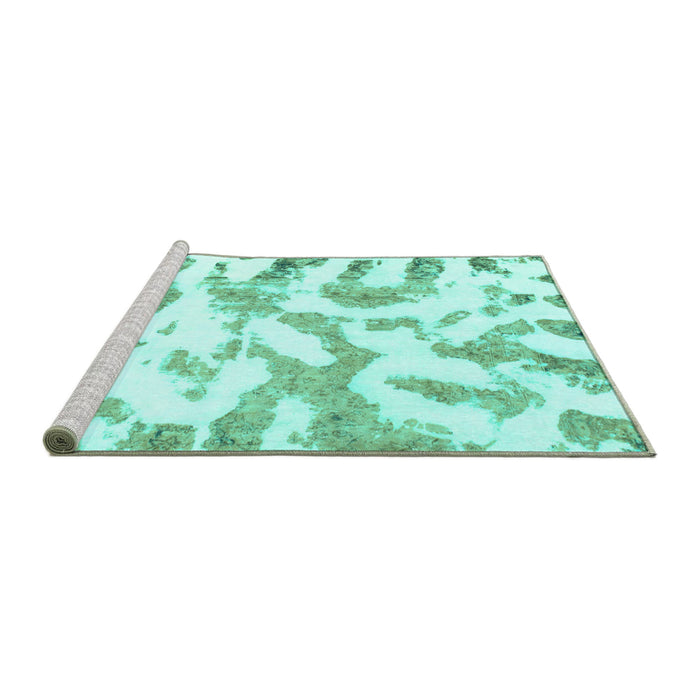 Sideview of Machine Washable Abstract Turquoise Modern Area Rugs, wshabs1103turq