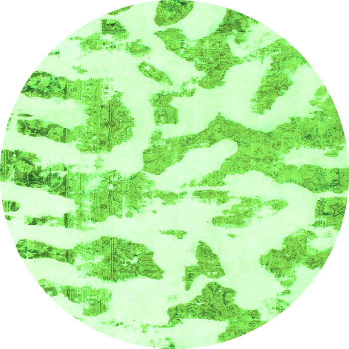 Round Machine Washable Abstract Green Modern Area Rugs, wshabs1103grn