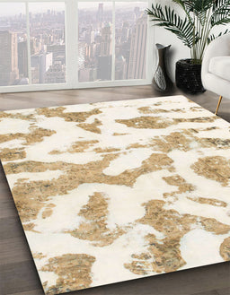 Machine Washable Abstract Blanched Almond Beige Rug in a Family Room, wshabs1103