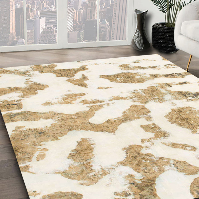 Machine Washable Abstract Blanched Almond Beige Rug in a Family Room, wshabs1103