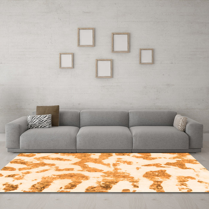 Machine Washable Abstract Orange Modern Area Rugs in a Living Room, wshabs1103org