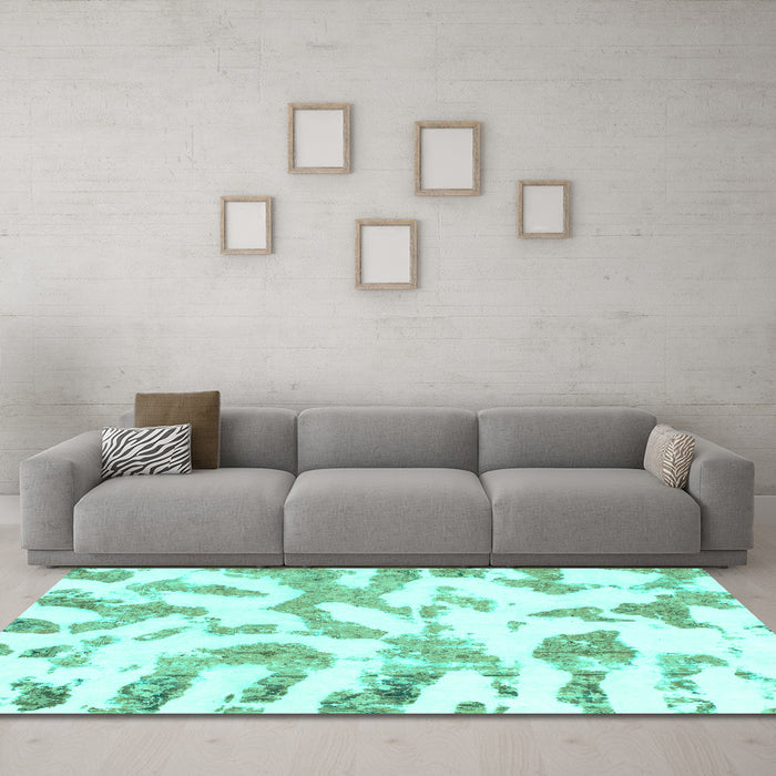 Machine Washable Abstract Turquoise Modern Area Rugs in a Living Room,, wshabs1103turq