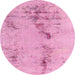 Round Machine Washable Abstract Dark Hot Pink Rug, wshabs1104