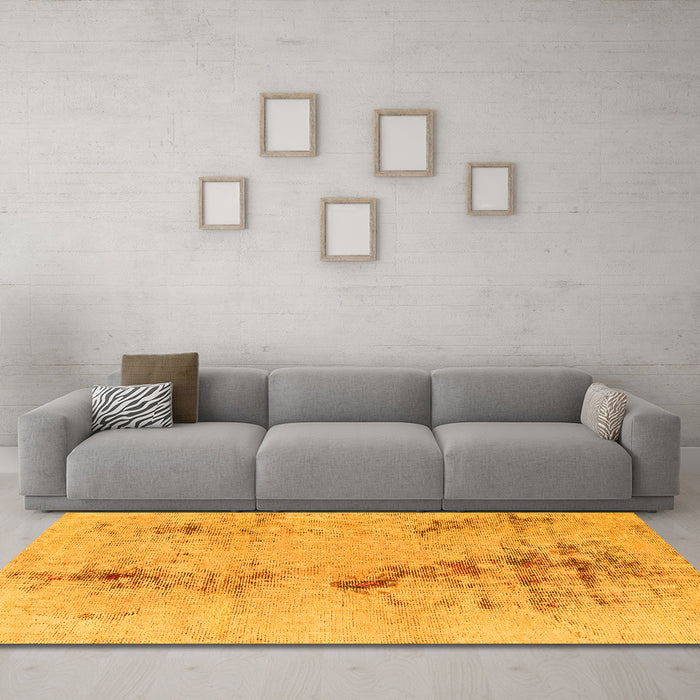 Machine Washable Abstract Yellow Modern Rug in a Living Room, wshabs1104yw