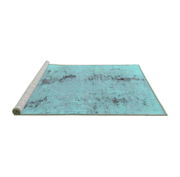 Sideview of Machine Washable Abstract Turquoise Modern Area Rugs, wshabs1104turq